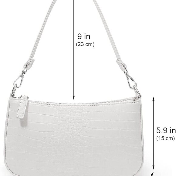 Small White Croc Pattern Nylon Shoulder Bag with 2 Removable Straps Compact Cros - Picture 5 of 8